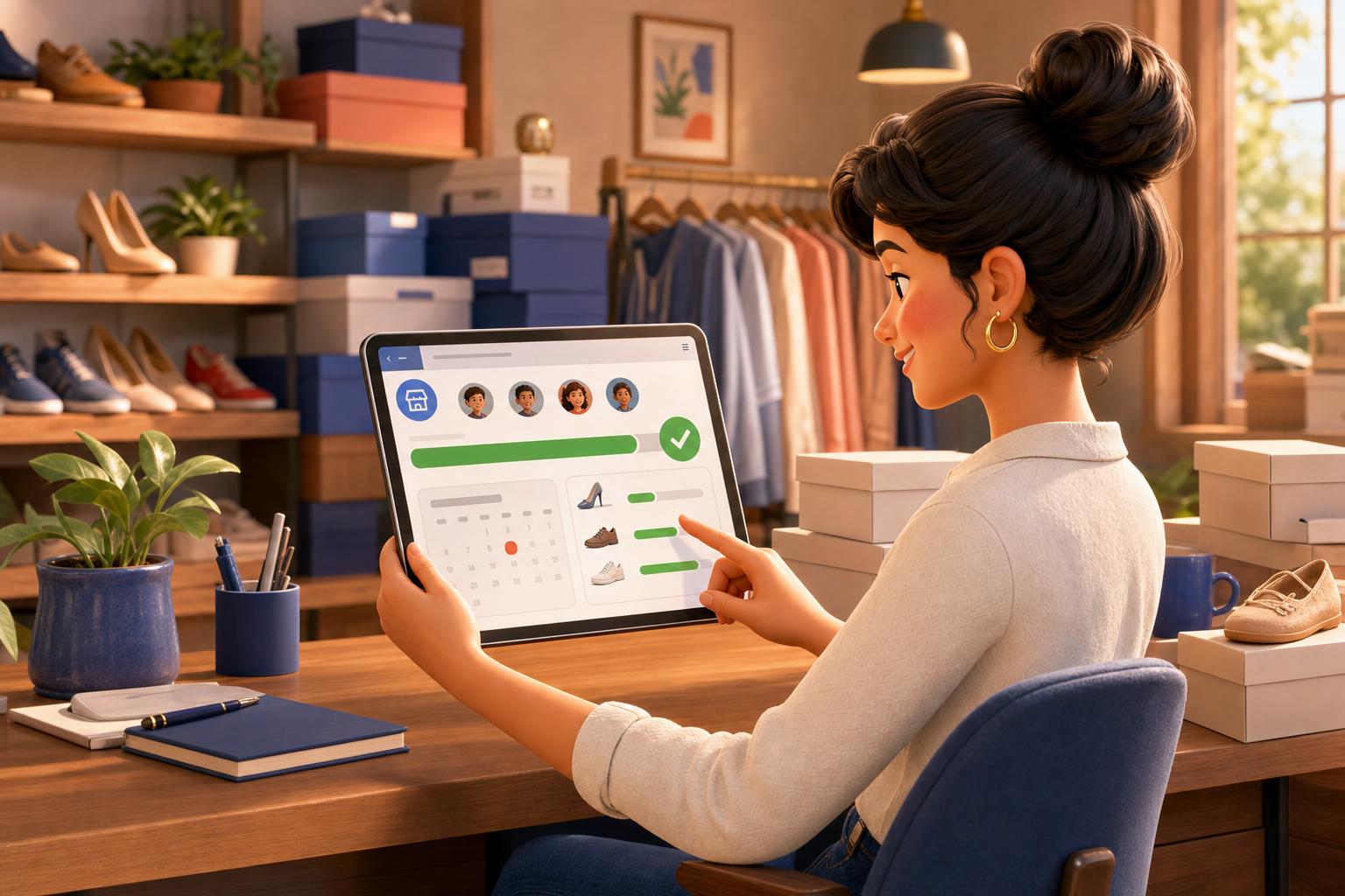 Comerciante revisando el avance de una meta de apartados
