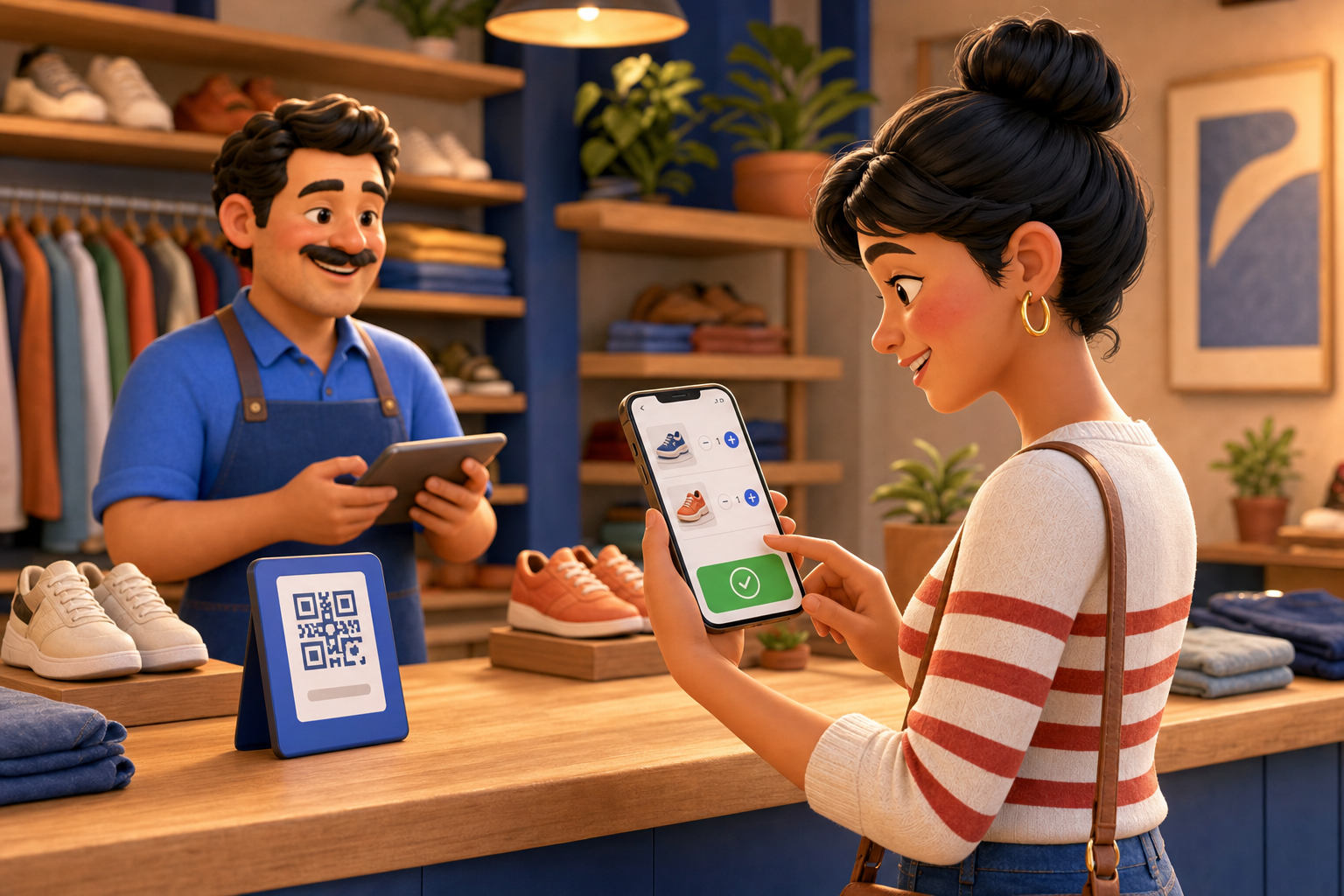 Clienta reservando calzado mediante una promoción abierta desde un código QR