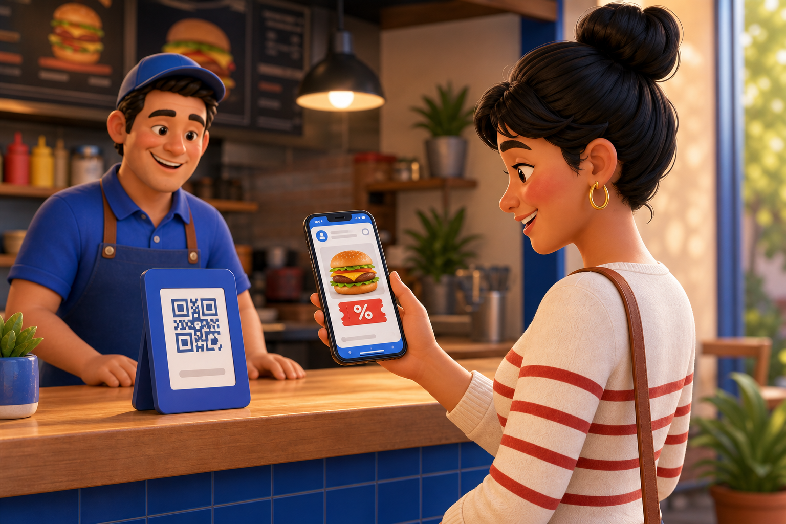 Clienta abriendo un cupón digital mediante un código QR