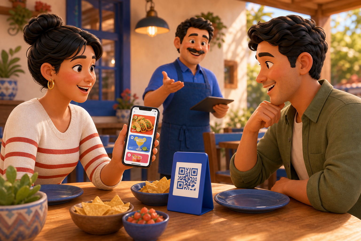 Clientes abriendo el menú de un restaurante mediante un código QR