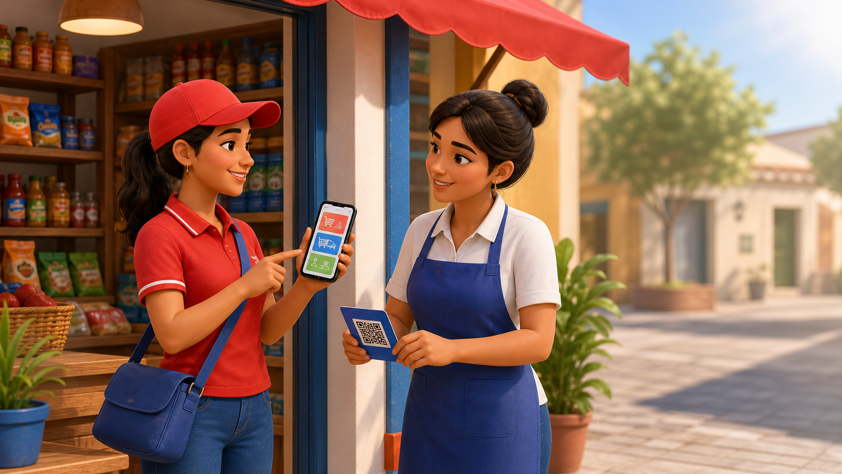 Promotora presentando MiniPedidos a un comercio